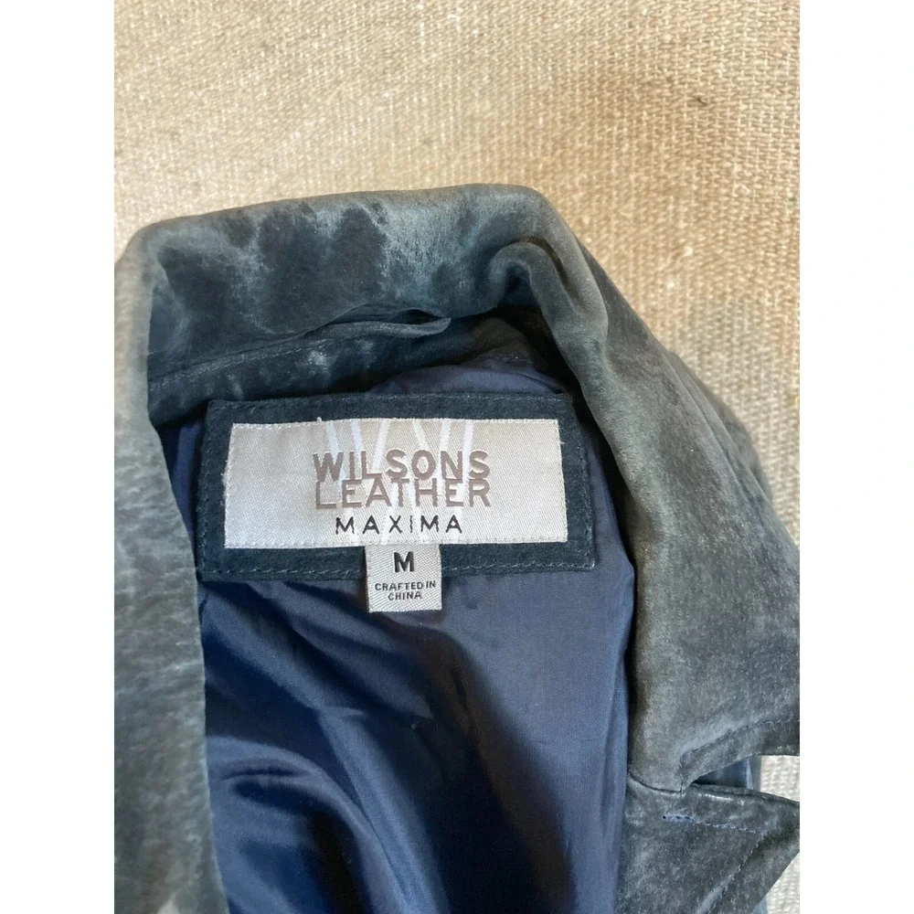 Womens‎ Sz Medium WILSONS LEATHER Maxima Suede Leather Jacket Navy Blue
